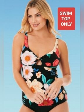 Dreamsuit Miracle Brands Slimming Control Keyhole Front Floral TANKINI TOP Sz 12